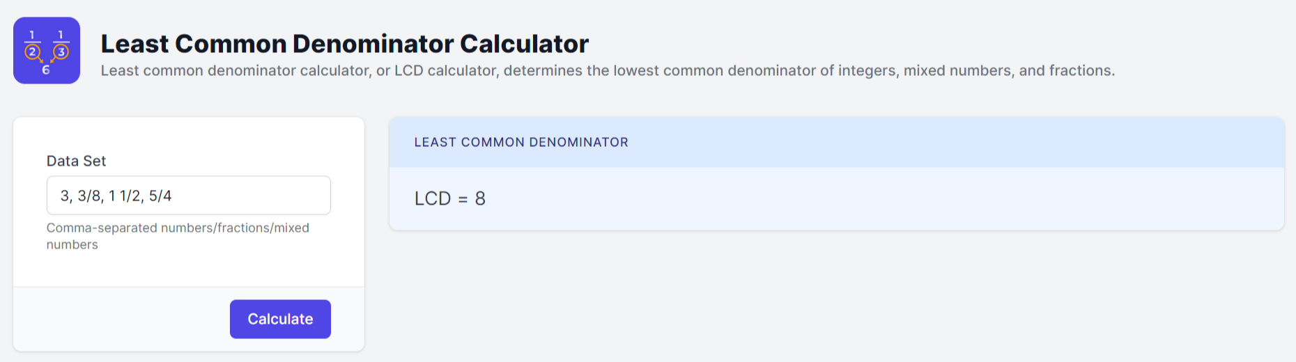 LCD Calculator - Least Common Denominator