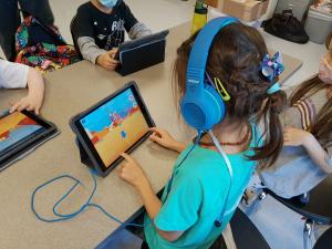 Young girl learning coding