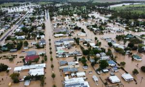 Aerial view of severe flooding in Brisbane in February 2022.