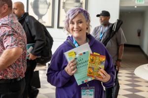 Girl with conference program