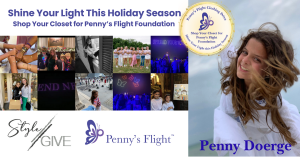 Picture of Penny's Flight Foundation Events, Logo of Penny's Flight, Style and Give Logo, Picture of Penny Doerge