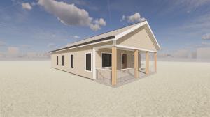 Rendering of a beige house with front porch